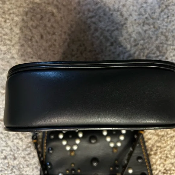 Coach VINTAGE Black Leather Crossbody Bag with Studs and Pearls - Picture 12 of 16